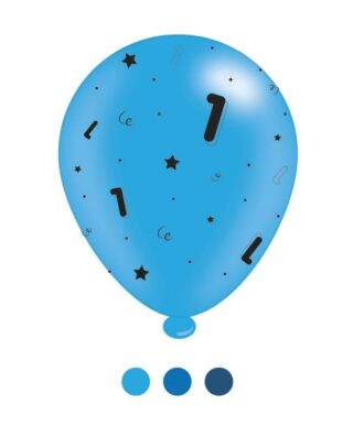 Age 1 Blue Birthday Latex Balloons x 6 pks of 8 balloons