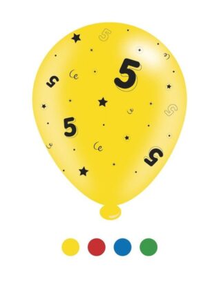 Age 5 Unisex Birthday Latex Balloons x 6 pks of 8 balloons