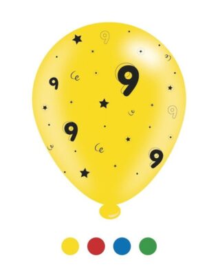 Age 9 Unisex Birthday Latex Balloons x 6 pks of 8 balloons