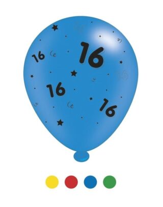 Age 16 Unisex Birthday Latex Balloons x 6 pks of 8 balloons