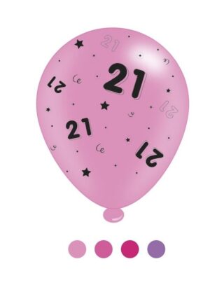 Age 21 Pink Birthday Latex Balloons x 6 pks of 8 balloons