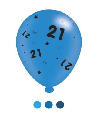 Age 21 Blue Birthday Latex Balloons x 6 pks of 8 balloons