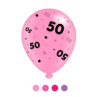 Age 50 Pink Mix  Latex Balloons x 6 pks of 8 balloons
