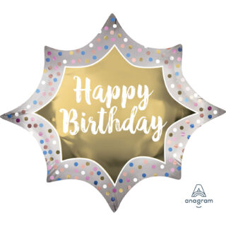 Anagram Happy Birthday Satin Gold Burst SuperShape XL Foil Balloons 35