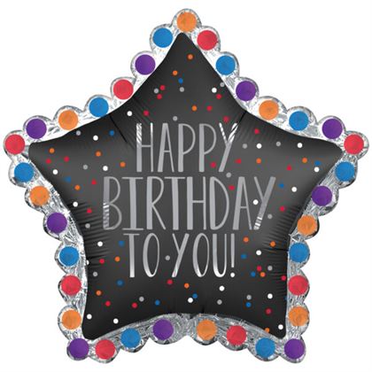Anagram Happy Birthday To You Satin Star SuperShape XL Foil Balloons 34"/86cm w x 32"/81cm h P35