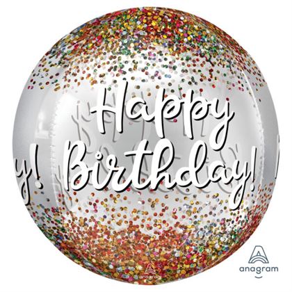 Anagram Happy Birthday Sequins Orbz Foil Balloons 15"/38cm w x 16"/40cm h G20