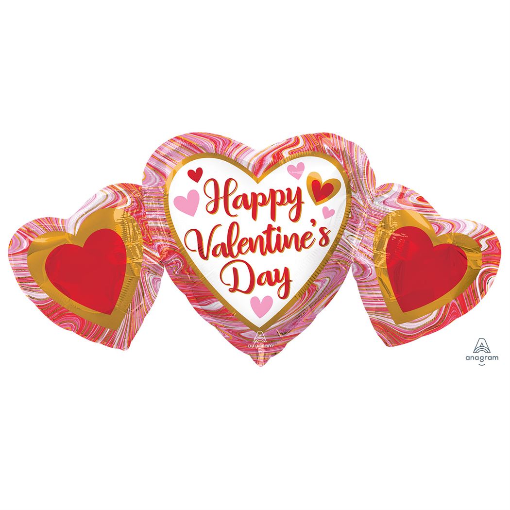 Anagram Happy Valentine's Day Marble Heart Trio SuperShape Foil Balloons 34"/86cm w x 16"/40cm h P30