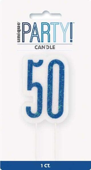Glitz Blue Numeral Birthday Candle 50