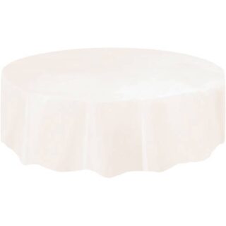 Ivory Solid Round Plastic Table Cover, 84