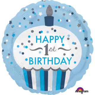 Anagram 1st Birthday Cupcake Boy Holographic Standard Foil Balloons S40
