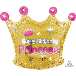Anagram Gold Crown Happy Birthday Princess Junior Shape XL Foil Balloons 20