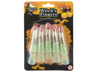10PC SET HALLOWEEN GLOW IN DARK WITCHES FINGERS ON B/CARD