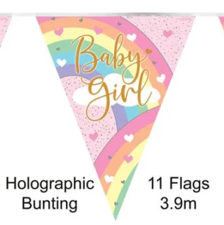Party Bunting Pastel Rainbow Girl Holographic 11 flags 3.9m