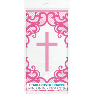 Fancy Pink Cross Rectangular Plastic Table Cover, 54