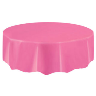 Hot Pink Solid Round Plastic Table Cover, 84