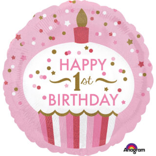 Anagram 1st Birthday Cupcake Girl Holographic Standard Foil Balloons S40