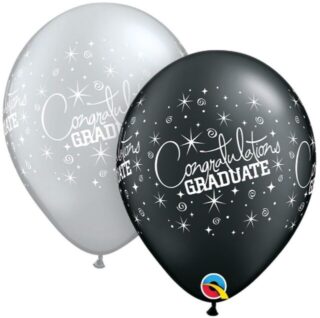 Qualatex 11 Inch Silver & Wild Berry Congrats Grad Latex Balloons 25CT