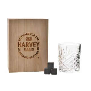 Whiskey Glass With Stones in Wooden Box