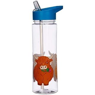 Puckator - Highland Coo Cow Reusable 550ml Plastic Water Bottle with Flip Straw - BOT95