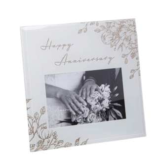 WIDDOP - Happy Anniversary White Glass Gold Floral Frame 6