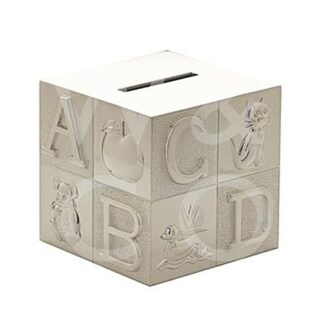 Bambino Silver Plated Money Box - Cube A B C - Bm1122