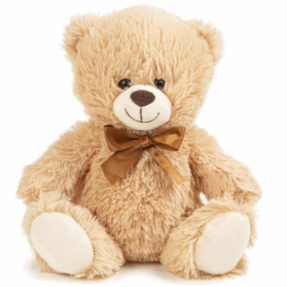 25cm SITTING BEAR WITH BOW LIGHT BROWN - 788806