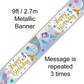9ft Banner Shimmering Mermaid Birthday Iridecent - 625730