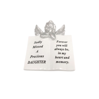 DAUGHTER WHITE SILVER CHERUB BOOK 12X10CM - DF18573-I