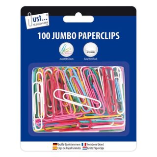 100 Jumbo Paperclips Assorted Colours