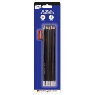 10 HB Pencils With Sharpener