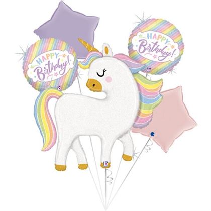 GLITTER PASTEL UNICORN HAPPY BIRTHDAY BALLOON BOUQUET GRABO SET PKT - SET35952GH-P