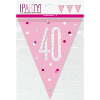 1 9ft Glitz Pink & Silver Prismatic Plastic Flag Banner 40 - 83453