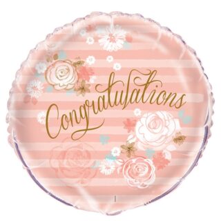 Gold & Pink Floral Congratulations Round Foil Balloon 18