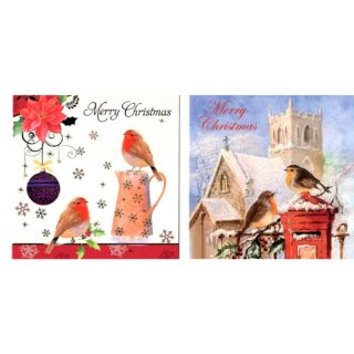 14 Luxury Robin Christmas Cards - 2 Designs -  2XTUAC14-107