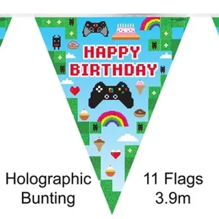 Party Bunting Blox Game Birthday Holographic 11 flags 3.9m  - 632493