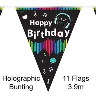Party Bunting Music Media Birthday Holographic 11 flags 3.9m - 632462