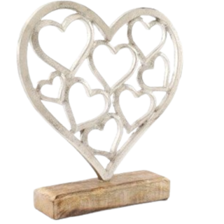 Silver Hearts On Wooden Base - Small - OR1710