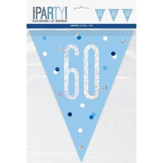 Blue 60th Birthday Glitz 9ft Flag Banner