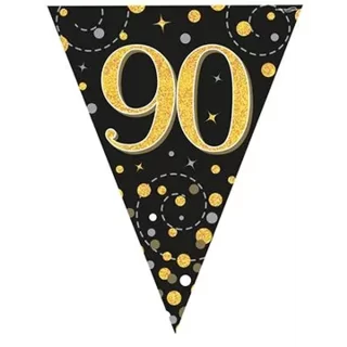 Oaktree - Party Bunting Sparkling Fizz 90 Black & Gold Holographic 11 flags 3.9m - 632301