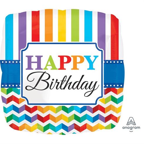 Anagram - Happy Birthday Bright Stripe & Chevron - 18" - 3077001
