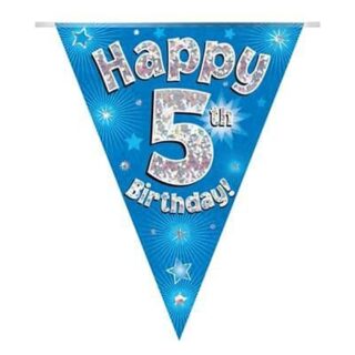 Oaktree - Party Bunting Happy 5th Birthday Blue Holographic 11 flags 3.9m - 631083