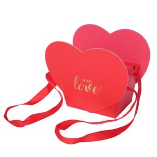 19.5cm With Love Heart Shaped Flower Box With Handles Red/Gold - 898613