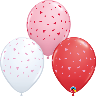Qualatex - Hearts & Sprinkles, Red, Pink, White - 11