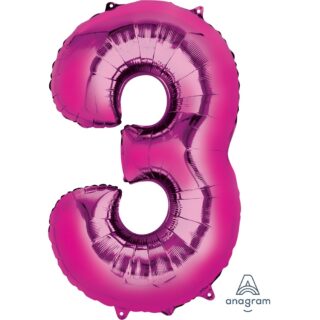 Anagram - Number 3 Pink SuperShape Foil Balloons - 34