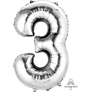 Anagram - Number 3 Silver SuperShape Foil Balloons - 34