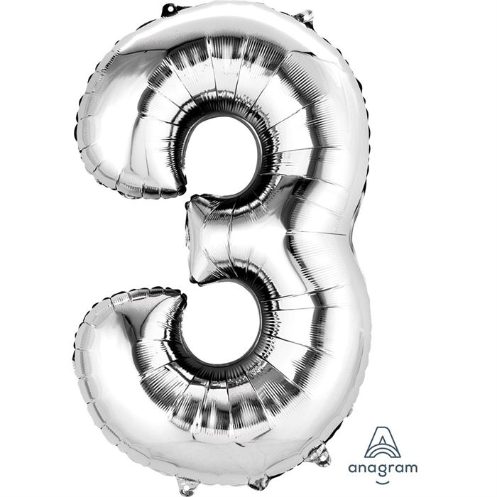 Anagram - Number 3 Silver SuperShape Foil Balloons - 34" - 2798301