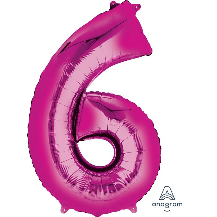 Anagram Number - 6 Pink SuperShape Foil Balloons - 34" -