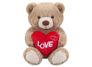SITTING LIGHT BROWN BEAR WITH LOVE HEART 34CM-445051