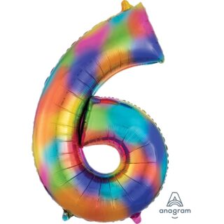 Anagram - Number 6 Rainbow Splash SuperShape Foil balloons - 34