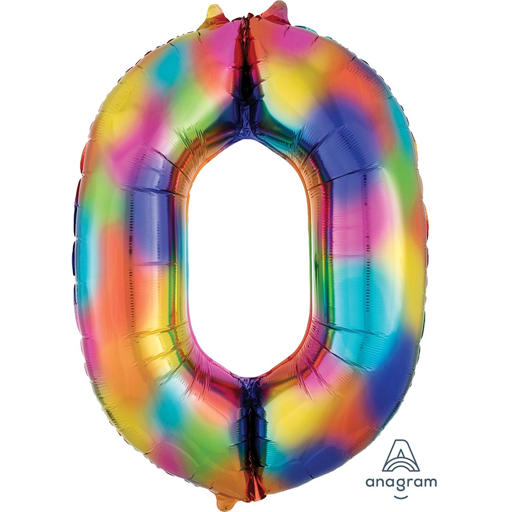 Anagram - Number 0 Rainbow Splash SuperShape Foil balloons - 34" - 3853001